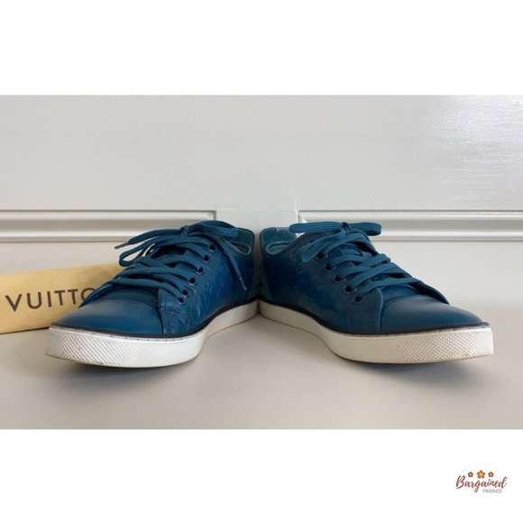 Auth Louis Vuitton Green Monogram Embossed Leather Nubuck Low Top Sneakers 36/6 - Picture 8 of 15